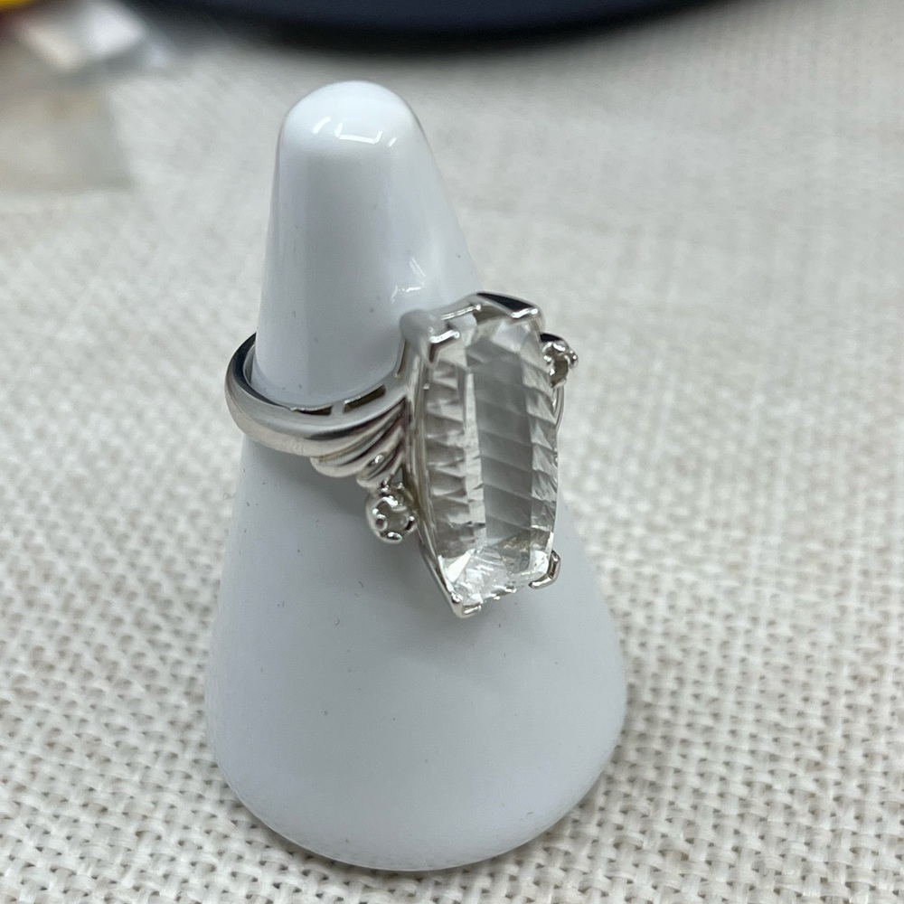 Vintage Estate Sterling Silver Faceted Emerald-Cut Statement Ring Size 7 - Picture 11 of 17